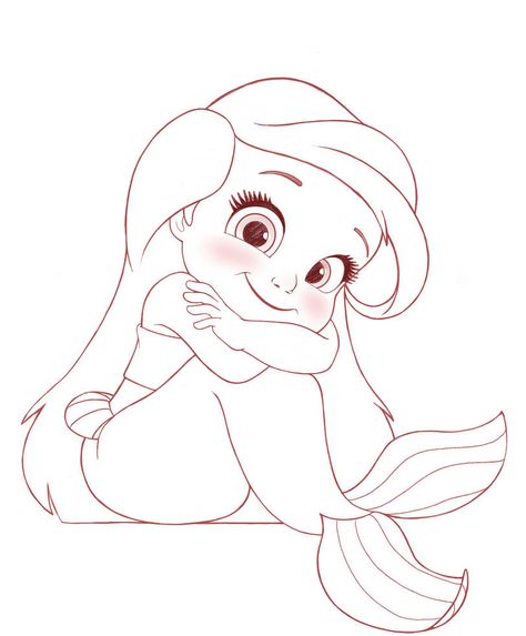 Princess Cartoon Drawing, Disney Line Art, Drawing Princess, Ariel Tattoo, Princess Drawing, Disney Character Drawings, Easy Disney Drawings, Disney Drawings Sketches, Baby Ariel