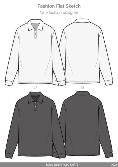 POLO SHIRTS long sleeve Fashion flat technical drawing vector template Menswear Sketch, Fashion Portfolio Layout, Fashion Design Drawing, Flat Pattern, Illustrator Vector, Technical Drawings, Speed Painting, Flat Sketches, Long Sleeve Fashion