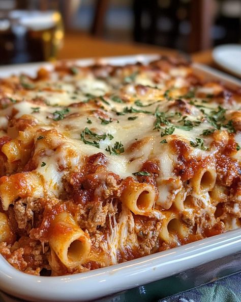 Traditional Family Dinner Recipes, Lasagna Style Baked Ziti, Ziti With Sour Cream Recipe, Baked Ziti Al Forno, Baked Italian Dishes Pasta, Cbm Million Dollar Pasta, Cheap Baked Ziti, Baked Ziti Dutch Oven, Banza Baked Ziti