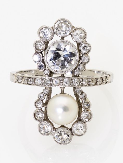 An antique diamond and cultured pearl ring, Hanover, circa 1920. Cultured Pearl Ring, Famous In Love, Art Deco Art, Antique Diamond, Deco Art, Vintage Jewellery, Pearl Ring, Cultured Pearls, Vintage Art Deco