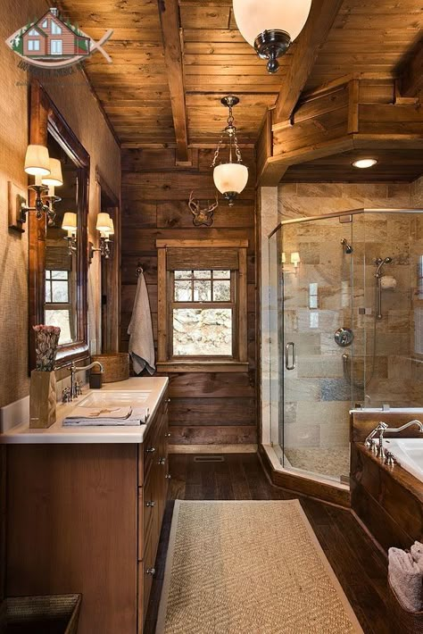 Drømme Bad, Log Home Builders, Log Cabin Ideas, Farmhouse Tile, Log Home Decorating, Cabin Bathrooms, Rustic Bathrooms, Cabin Living, Log Cabin Homes