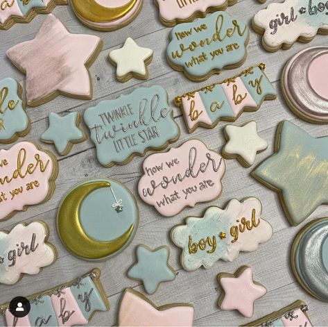 Naya’s Gender Reveal  Date: August 24th 2024 5pm  Location: outdoor  Theme: twinkle twinkle little star Colors: Pink, Navy blue and Gold  Party decorator: @k.k.events_ Cookies: @thecookiebarco.nj  Cake: @Jens_sweet_inspiration Treats: Strawberries, Rice Krispies, pretzels & cake pops (TBD)  Food:   	⁃	Candy: A/G (2 trays), 1 pernil, tuna Mac salad (red/green peppers) 	⁃	Naya’s mom job: 1 tray chicken, 1 tray Fried rice, 1 tray rib tips 	⁃	Anna: Lasagna   Amazon list:  	⁃	Crystal candys: blue & pink  	⁃	Gold Cake stands  	⁃	Gender reveal footprint kisses  	⁃	Baby Bottle Openers favors  	⁃	Dinnerware set (2)  	⁃	Pocket Napkins   Etsy:  	⁃	10 candles (for important people)  	⁃	Moon & start soap favors   Dollar store:  	⁃	Extra pans for food warmers  	⁃	Food warmers (fire)  	⁃	Metal Food holde Wonder What You Are Gender Reveal, How We Wonder What You Are, Baby Shower Ideas Twinkle Little Star, Twinkle Twinkle Gender Reveal Ideas, How I Wonder What You Are Gender Reveal, Twinkle Little Star Baby Gender Reveal, How We Wonder What You Are Gender Reveal, Gender Reveal Ideas Twinkle Little Star, Twinkle Twinkle Little Star Gender Reveal