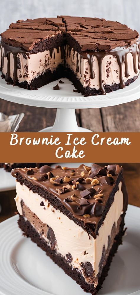 Brownie Ice Cream Cake | Cheff Recipes Ice Cream Desserts Easy, Happy Birthday Ethan, Ice Cream Cake Recipes, Brownie Ice Cream Cake, Chocolate Ice Cream Cake, Homemade Ice Cream Cake, Creamy Ice Cream, Cream Cake Recipe, Brownie Ice Cream