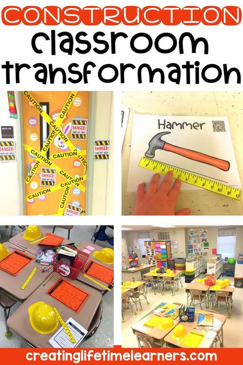 Teacher Construction Theme, Construction 100 Days Of School, 2nd Grade Math Room Transformations, Construction Themed Classroom Ideas, Construction Room Transformation Kindergarten, Construction Zone Classroom, Construction Day At School, 1st Grade Room Transformations, Construction Theme Classroom Transformation