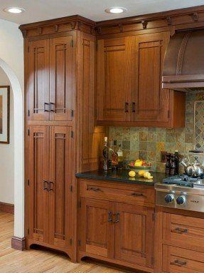 Mission Cabinets - Ideas on Foter Mission Style Kitchen Cabinets, Mission Style Kitchens, Craftsman Style Kitchens, Classic Kitchen Cabinets, Craftsman Style Kitchen, Log Home Kitchens, Farmhouse Storage Cabinets, Model Dapur, Craftsman Interior