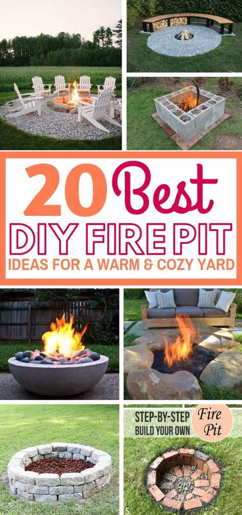 These 20 DIY Fire Pit Ideas are AMAZING! Easy and simple plans to follow and make a fire pit for your own yard. You'll totally fall in love with these designs! In Ground Fire Pit, Make A Fire Pit, Diy Fire Pit Ideas, Outdoor Fire Pit Area, How To Build A Fire Pit, Outside Fire Pits, Easy Fire Pit, Small Fire Pit, Rustic Fire Pits