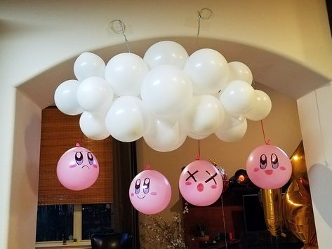 Kirby Party Decorations Idea, Kirby Party Decorations Diy, Kirby Balloon Garland, Diy Kirby Birthday Party, Kirby Balloons, Kirby Birthday Decorations, Kirby Birthday Cake Party Ideas, Kirby Themed Party, Kirby Bday Party