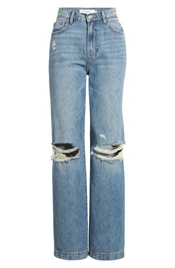 A perfect faded-blue wash and slashed knees bring major street cred to straight-leg nonstretch jeans you'll wear on repeat. Zip fly with button closure Five-pocket style 100% cotton Machine wash, tumble dry Imported Jeans Ripped, Trendy Outfits For Teens, Dad Jeans, Cute Pants, Cute Preppy Outfits, Cute Jeans, Cute Everyday Outfits, On Repeat, Preppy Outfits