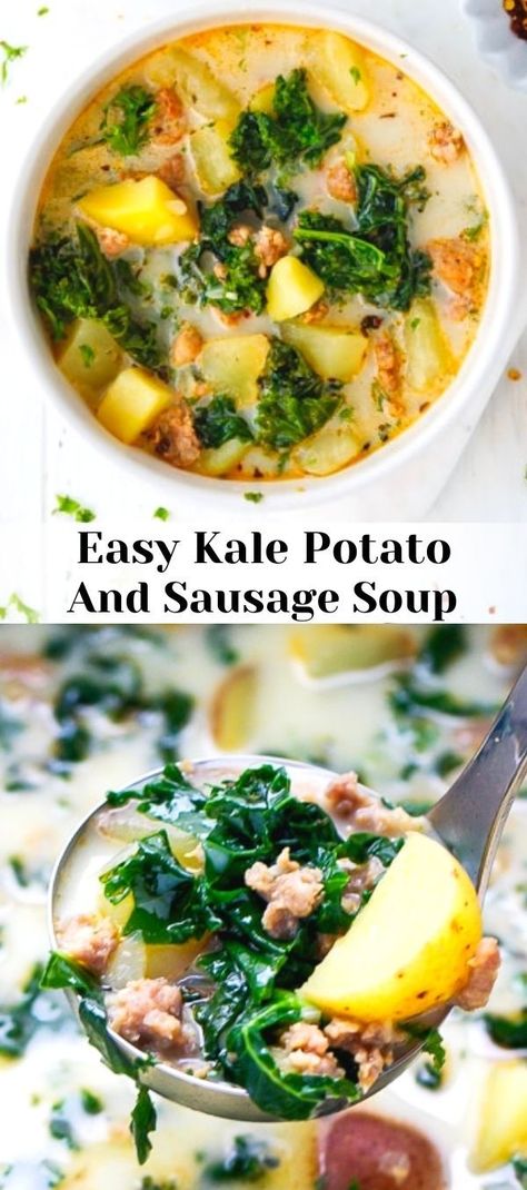 Chorizo Kale Potato Soup, Sausage Potatoes Kale Soup, Sausage Kale Potato Soup Crock Pot, Sausage Kale Soup Crockpot, Sausage Kale And Potato Soup, Kale Potatoes And Sausage, Sausage Potato Kale Soup Pioneer Woman, Kale And Potato Soup Recipes, Spicy Sausage Potato Kale Soup