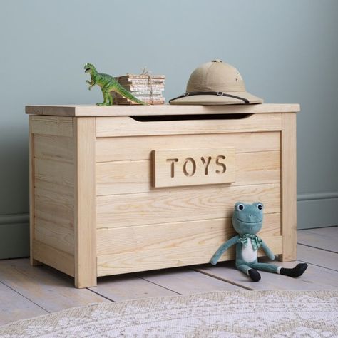 Toy Box Plans, Kids Toy Chest, Tidy Bedroom, Toy Chests, Dinosaur Bedroom, Wooden Toy Boxes, Childrens Bedroom Furniture, Toy Storage Boxes, Nursery Inspo