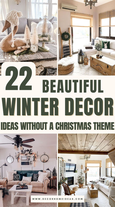 Celebrate the elegance of winter with 22 sophisticated decor ideas that go beyond the holidays. From minimalist designs to cozy, natural touches, these tips bring the serene beauty of the season into your home. Discover how to create a timeless winter atmosphere you’ll love all season! White Light Decorating Ideas, Neutral Winter Home Decor, Winter White Wreaths, Winter Decorations Bedroom, Year Round Decor Home, Winter Decor Inspiration, Gold Winter Decor, Winter Decor Coffee Table, Decorating With Snowmen For Winter