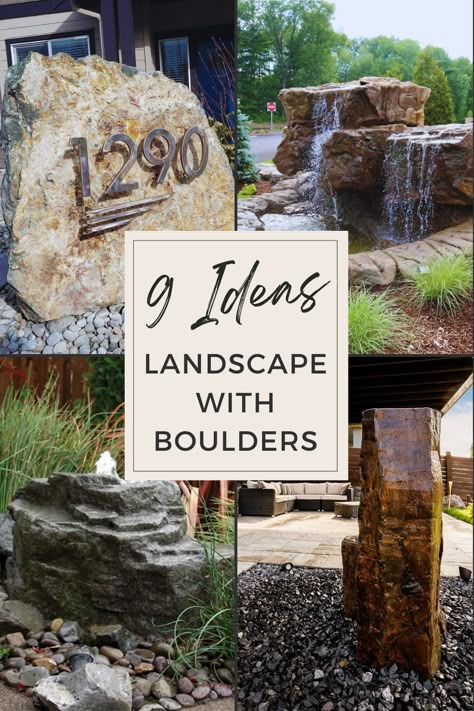 Many homeowners like utilizing natural stone to add highlights to paver patios, retaining walls, and even to fill in landscaping gaps. Would you prefer a new thought? Here are 12 rock landscaping ideas for your front yard to get you motivated. You may get inspiration for big stones in your outdoor projects, whether on a little or large size, by browsing through our selection of boulder landscaping ideas. Landscape Ideas Using Large Rocks, Boulder Landscaping Ideas Natural Stones, Front Yard With Boulders, Outside Retaining Wall Ideas, Large Rocks Landscaping, Retaining Wall Boulders, Large Rock In Landscaping, What To Do With Large Rocks In Yard, Boulder Garden Ideas