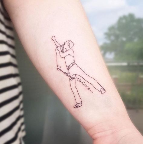 Freddy Mercury Tattoo Designs, Freddie Mercury Inspired Tattoos, Bohemian Raphsody Tattoo, Freddie Mercury Tattoo Minimalist, Queen The Band Tattoo, Broadway Inspired Tattoos, Queen Tatoos Ideas Band, Queen Inspired Tattoos Band, Band Queen Tattoo