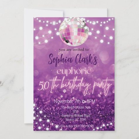 Purple Glitter 50th Birthday Euphoria Invitation Euphoria Invitation, Euphoric Party, 60th Birthday Party Invitations, 40th Birthday Party Invites, 50th Birthday Party Invitations, 21st Birthday Invitations, 60th Birthday Invitations, 30th Birthday Invitations, 50th Birthday Invitations