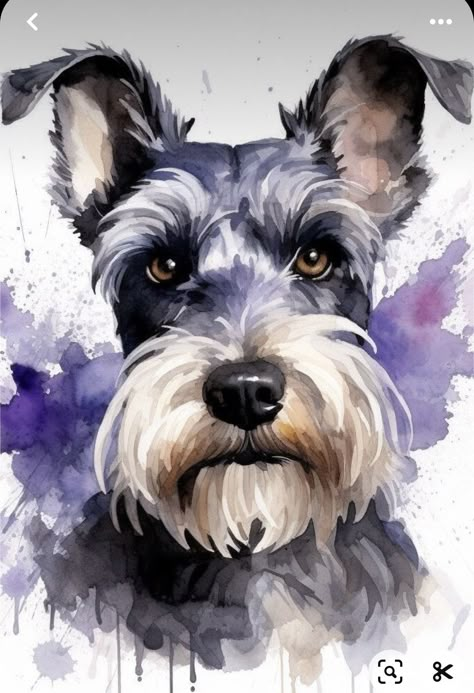 Schnauzer Watercolor Paintings, Schnauzer Painting, Schnauzer Drawing, Dog Watercolor Painting, Schnauzer Art, Dog Portraits Art, Portraits Art, Diy Watercolor Painting, Schnauzer Dogs