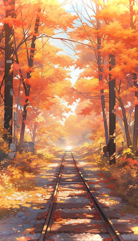 Autumn Iphone Wallpaper, The Garden Of Words, Walpapers Cute, Fall Drawings, Best Wallpaper Hd, Lovely Pictures, Cute Fall Wallpaper, Rail Road, Forest Background