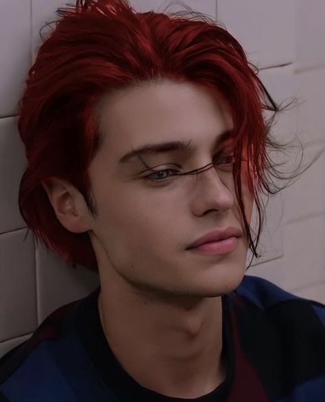 Red Hair Guys Dyed, Character Inspiration Red Hair Guy, Hot Red Hair Men, Dyed Red Hair Male, Red Haired Guy Aesthetic, Man Long Red Hair, Dark Red Hair Guy, Mens Red Hair Dyed, Red Hair Guy Aesthetic