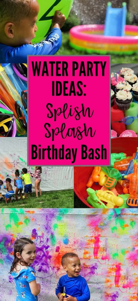 Water party ideas to throw a perfect summer birthday party with sprinklers, water games, kids' mural art. Includes free invitation and sign printables! Water Party Ideas For Kids, Kids Water Party, Water Party Ideas, Splish Splash Birthday Bash, Water Birthday Party, Splish Splash Party, Water Birthday Parties, Kids Mural, 4de Verjaardag