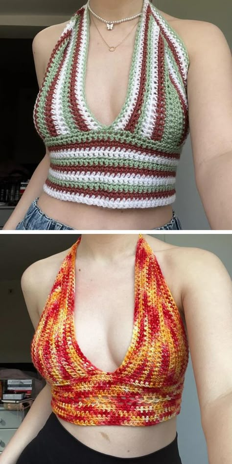 Halter Top Pattern Free, Easy Crochet Halter Top, Crochet Halter Tops Free, Crochet Halter Top Pattern Free, Tops A Crochet, Crochet Halter Top Pattern, Crochet Crop Top Pattern, Mode Crochet, Easy Crochet Projects