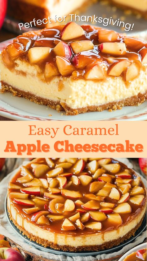 Thanksgiving Recipes: Easy Caramel Apple Cheesecake Recipe - Perfect for Thanksgiving! Caramel Apple Crisp Cheesecake Bars, Best Easy Party Food, Caramel Apple Pie Cheesecake, Caramel Apple Mini Cheesecakes, Carmel Apple Cheesecake Trifle, No Bake Caramel Apple Pie, Caramel Apple Crumble Cheesecake, Caramel Apple Pecan Cobbler, Carmel Apple Cheesecake Easy Desserts