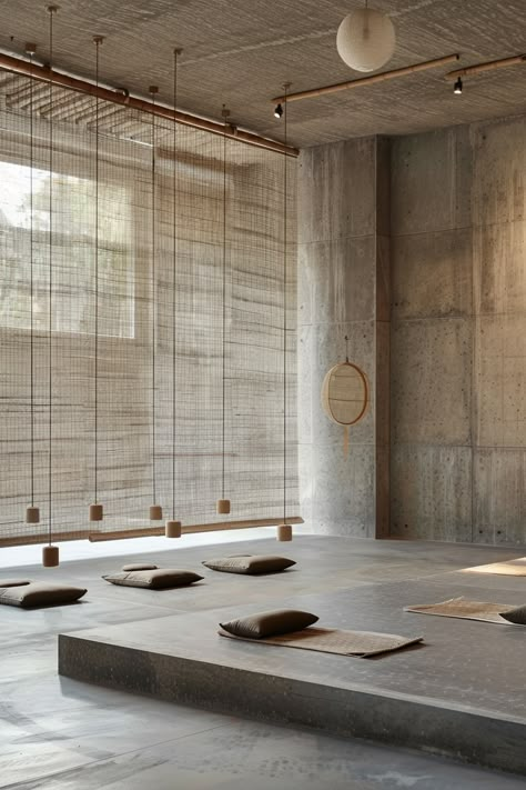 15 Zen-Inspired Yoga Studio Designs - TastyInteriors Industrial Yoga Studio, Modern Yoga Studio Design, Meditation Studio Design, Yoga Studio Design Interiors, Meditation Room Decor Zen Space, Yoga Studio Aesthetic, Yoga Space Design, Modern Yoga Studio, Zen Yoga Studio