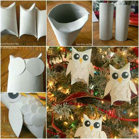 Cheep Diy Owl ornaments made out of toilet paper rolls! Cute!                                                                                                                                                                                 More Paper Owls, Snow Owl, Owl Party, Origami 3d, Art Origami, Owl Ornament, Owl Crafts, Toilet Paper Rolls, Toilet Paper Roll Crafts