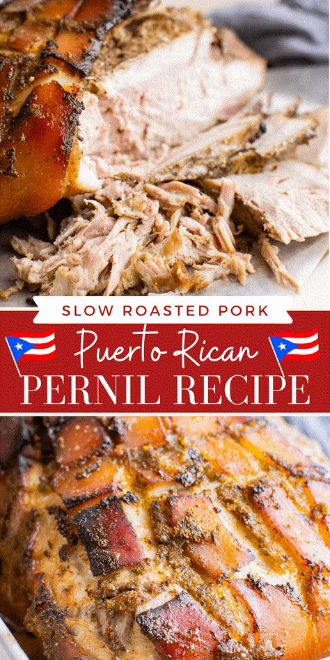 Authentic Pernil Recipe Puerto Rican, Puerto Rican Christmas Dinner, Pernil Recipe Puerto Rican, Spanish Dinners, Pernil Recipe, Puerto Rican Pernil, Roasted Pork Shoulder, Puerto Rican Christmas, Slow Roasted Pork Shoulder