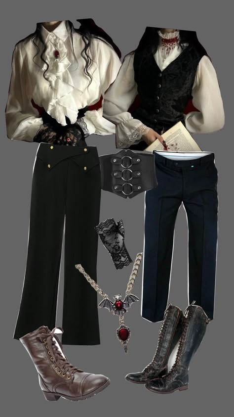 nonbinary vampire inspired outfits Nosferatu Inspired Outfit, Nosferatu Aesthetic Outfit, Nosferatu Outfit Ideas, Masc Vampire Outfits, Vampire Academia Outfits, Dark Victorian Outfits, Magician Aesthetic Outfit, Nosferatu Outfit, Vampire Hunter Outfit