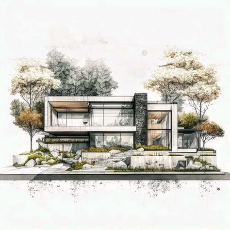 Architecture Garden Design, Interior Architecture Sketch, House Design Drawing, Arch Sketch, Architecture Drawing Plan, Architecture Portfolio Design, Interior Architecture Drawing, Facade Architecture Design, Aesthetic Architecture