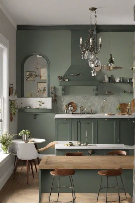 home decor interior design,interior bedroom design,designers kitchen,paint color match Pewter Green Kitchen Cabinets, Pewter Green Sw, Light Oak Floors, Off White Cabinets, Pewter Green, Green Painted Walls, Kitchen Decor Styles, Paint For Kitchen Walls, Green Kitchen Cabinets