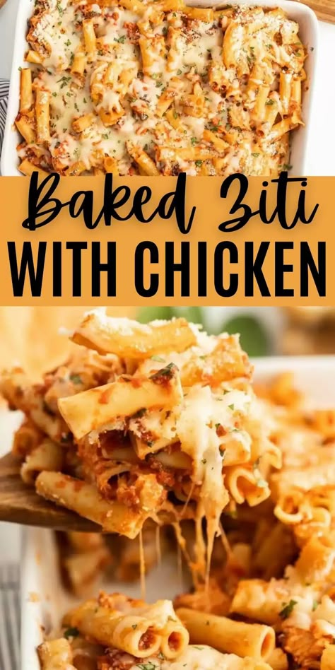 Ziti With Chicken, Chicken Ziti, Chicken Rigatoni, Baked Ziti With Chicken, Chicken Penne Pasta, Rigatoni Recipes, Penne Pasta Recipes, Chicken Pasta Dishes, Eating On A Dime