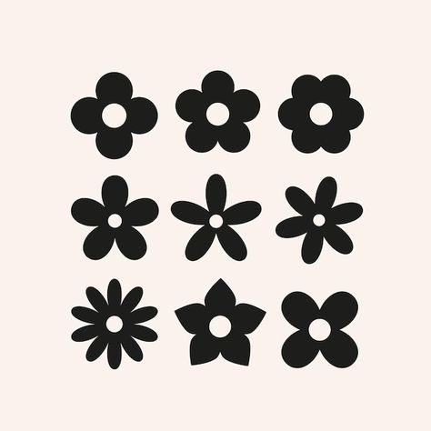 Vector cute simple flowers basic floral ... | Premium Vector #Freepik #vector #rose-silhouette #simple-floral #flower-icon #vintage-floral Flower Design Vector, Simple Flower Drawing, Cat Logo Design, Simple Flower Design, Flower Symbol, Flower Silhouette, Flower Icons, Simple Icon, Cartoon Flowers