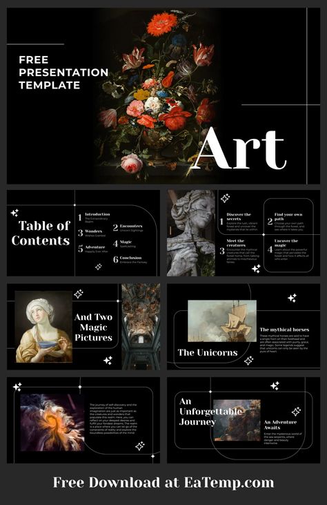 Art PowerPoint Presentation Template - Free PowerPoint Templates, Google Slides, Figma Deck And Resume Presentation Design Layout Aesthetic, Elegant Presentation Template, Art Ppt Template, Photography Presentation Layout, Graphic Design Powerpoint Presentation, Psychology Powerpoint Templates, Pretty Presentation Slides, History Slide Presentation, Layout Powerpoint Design