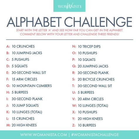 Alphabet challenge. A-Z for time. Lbt Workout, Alphabet Workout, Transformation Du Corps, Alphabet Challenge, Tennis Fitness, Effective Ab Workouts, Ab Workouts, Workout Games, Transformation Body