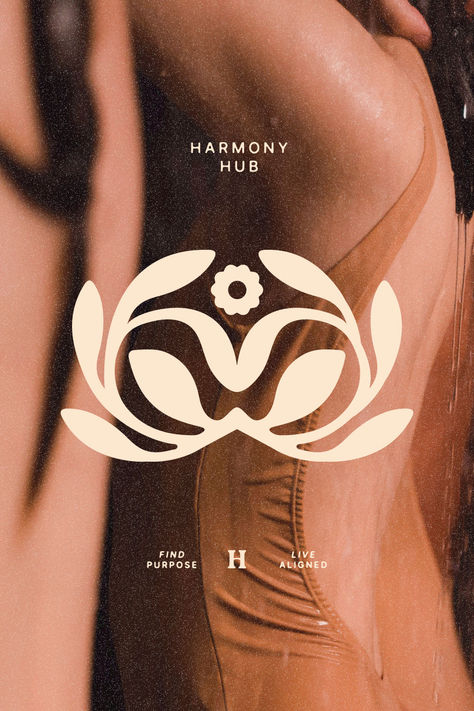 The floral logo and brand identity for Harmony Hub, a mindset and wellness coaching service. Mind Body Soul Logo, Life Coach Logo Design, Holistic Branding Design, Safari Branding, Self Care Branding, Womens Health Branding, Coaching Branding Design, Floral Branding Design, Sunflower Branding