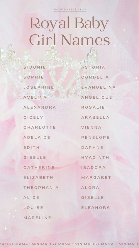 Searching for princess names for your baby girl? These totally regal & royal baby girl names and baby boy names are just oozing with class and sophistication! If you love posh baby names, or "fancy girl names" or classic baby girl names and baby boy names, this baby names list is for you! Princess Names Aesthetic, Princess Girl Names, Royal Names Girl, Princess Name Ideas, Targaryen Names, Royal Last Names, Royal Baby Girl Names, Royal Baby Boy Names, Posh Baby Names