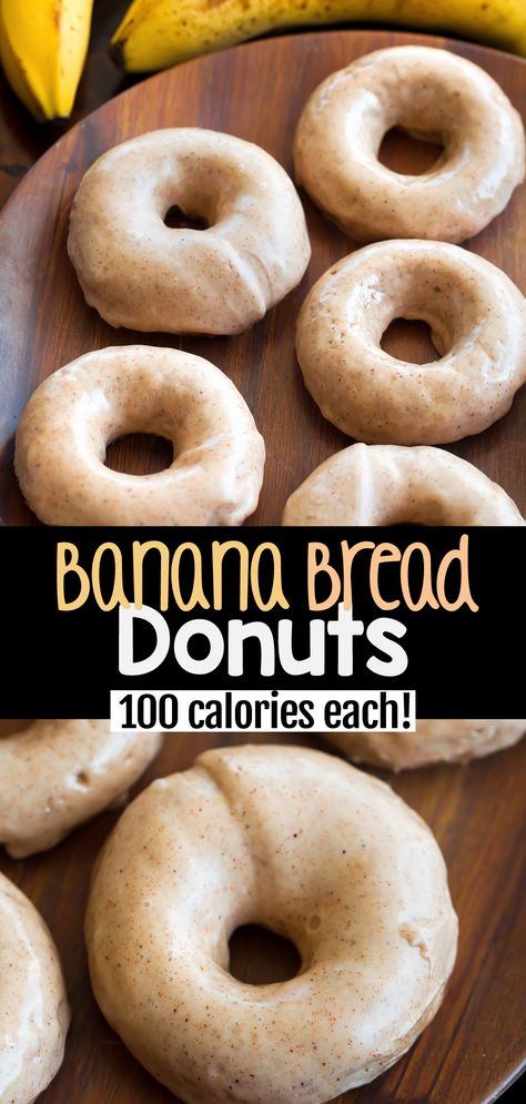 100 Calorie Banana Bread Donuts - Healthy Breakfast Donuts Best Donut Recipe, Healthy Donuts Recipe, Breakfast Donuts, Homemade Donuts Recipe, Healthy Donuts, Baked Donut Recipes, Homemade Banana Bread, 100 Calorie, Yummy Healthy Breakfast