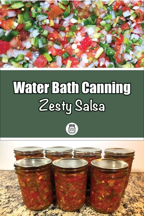 Master the art of water bath canning with our zesty salsa recipe! This step-by-step guide is perfect for food preservation enthusiasts looking to capture the fresh flavors of tomatoes, peppers, onions, and garlic. Our detailed instructions ensure your salsa is safely preserved and delicious. Ideal for both beginners and experienced canners, this tutorial will help you enjoy homemade salsa all year round. Visit PreservingGuide.com for the full recipe and more canning tips. Fresh Salsa For Canning, Fresh Salsa Recipe Homemade Canning, Large Batch Salsa For Canning, Canning Tomato Salsa Recipe, Best Canned Salsa Recipe Ever, Canning Recipes For Salsa Homemade, No Cook Salsa For Canning, Hot Pepper Salsa Canning Recipe, Hot Salsa Canning Recipes