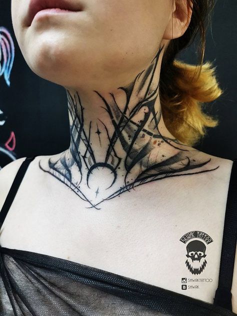 130+ Cool Throat Tattoos Ideas With Meanings (2022) - TattoosBoyGirl Small Throat Tattoo, Throat Tattoo Ideas, Horned Woman, Throat Tattoos, Front Neck Tattoo, Ornamental Tattoos, Indie Tattoo, Throat Tattoo, Neck Tattoos Women