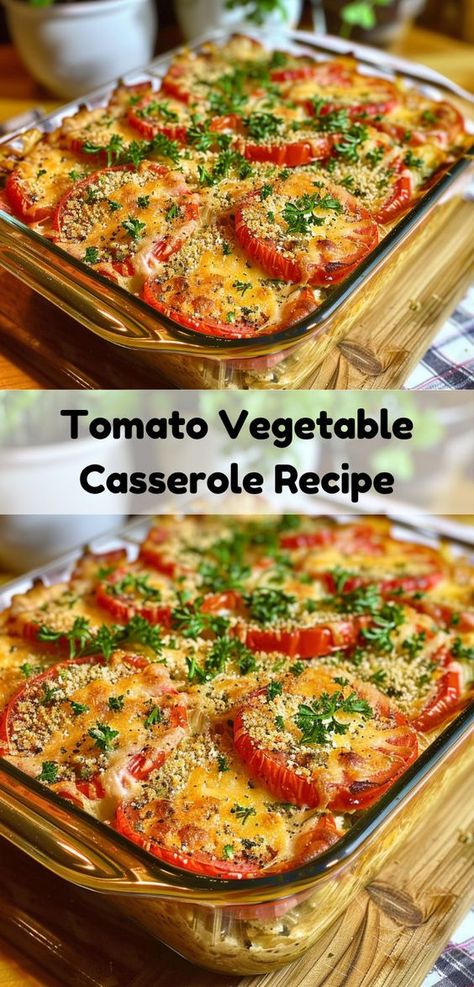 Enjoy this Tomato Vegetable Casserole for a comforting, healthy meal. Quick and delicious! Vegetarian Casserole Recipes, Vegetable Bake Recipes, Vegetable Casserole Recipes, Tomato Dishes, Vegetarian Casserole, Fresh Tomato Recipes, Veggie Casserole, Roasted Vegetable Recipes, Vegetable Casserole