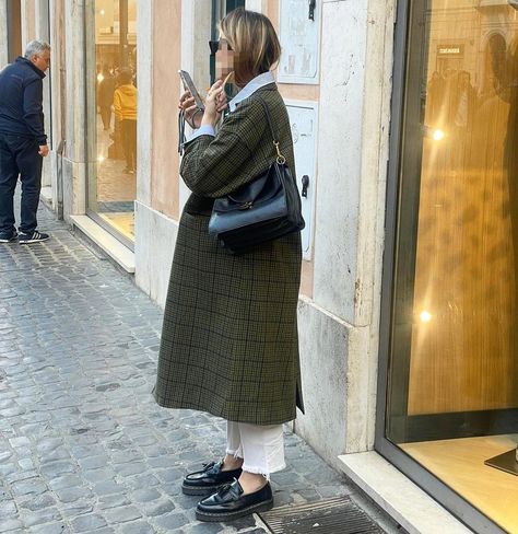 Romans in Rome no Instagram: “Green coat. Striped shirt. White cropped trousers. Black Dr Martens loafers. Black bag. Piazza San Lorenzo in Lucina, Rome #RomansinRome…” Dr Martens Loafers Outfit, Martens Loafers, Dr Martens Loafers, Dr Martens Outfit, Loafers Outfit, Black Dr Martens, Cold Fits, San Lorenzo, Green Coat