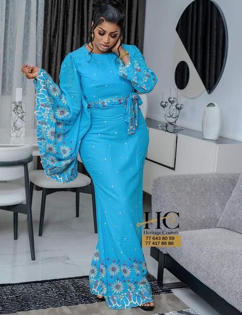 Heritage Couture 2020, Bazin Styles, Senegal Fashion, Long African Dresses, African Print Dress Designs, African Clothes, African Fashion Traditional, Abaya Designs, African Print Dress