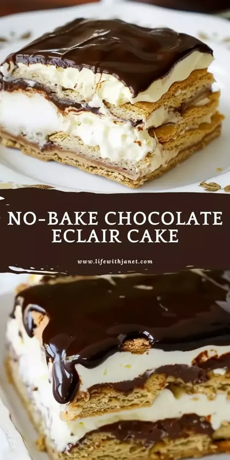 No-Bake Chocolate Eclair Cake Chocolate Eclair Refrigerator Cake 12 Tomatoes, Pudding Eclair Dessert, Eclair Pie No Bake, No Bake Eclair Cake Easy, Healthy Eclair Cake, Chocolate Eclair Cake With Homemade Frosting, Gluten Free Eclair Cake, Eclair Dessert No Bake, No Bake Chocolate Eclair Cake Easy