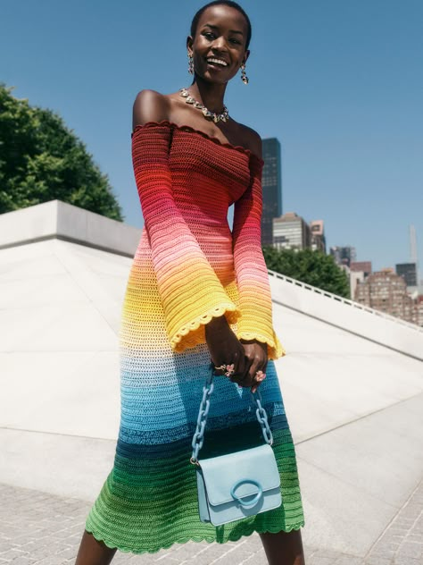 Crochet Knit Dress, Resort 2024, Rainbow Crochet, Runway Trends, Crochet Dresses, Cotton Midi Dress, Trends 2024, Mermaid Fashion, Moda Vintage