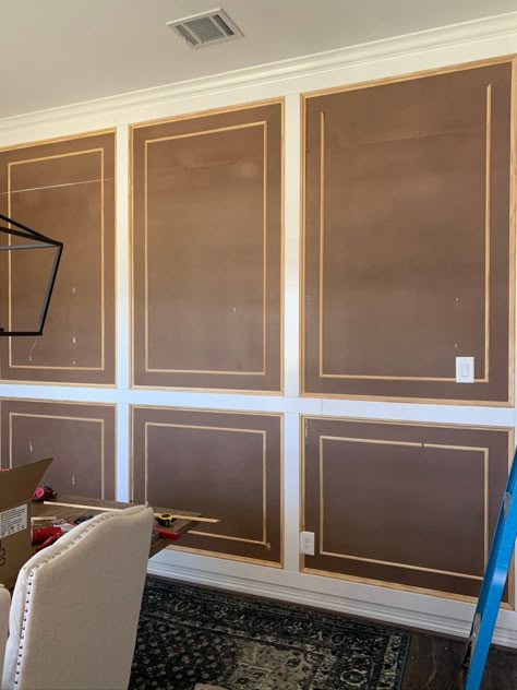 Double Raised Panel Feature Wall Tutorial - Pennies for a Fortune Raised Panel Wainscoting, Raised Panel Walls, Judges Paneling, Hallway Panelling, Mill Work, Wall Panel Molding, Jungle Cruise, Wall Panel Design, Trim Molding