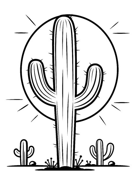 Easy Cactus Drawing, Cactus Easy Drawing, Cacti Drawing Simple, Cactus Line Drawing, Minimalist Cactus Drawing, Cactus Coloring Page, Coloring Pages Cactus, Arizona Coloring Pages, Cactus Svg