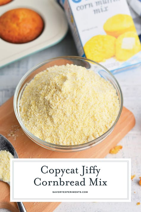 Copycat Jiffy Cornbread Muffin Mix is the perfect, sweet accompaniment to any meal. With just a few simple ingredients, you can make your very own mix.  #copycatcornbread #jiffymix www.savoryexperiments.com Copycat Jiffy Cornbread, Homemade Cornbread Mix, Jiffy Mix Recipes, Easy Homemade Cornbread, Cornbread Muffin, Jiffy Corn Muffins, Baking Mix Recipes, Cornbread Recipe Sweet, Jiffy Mix