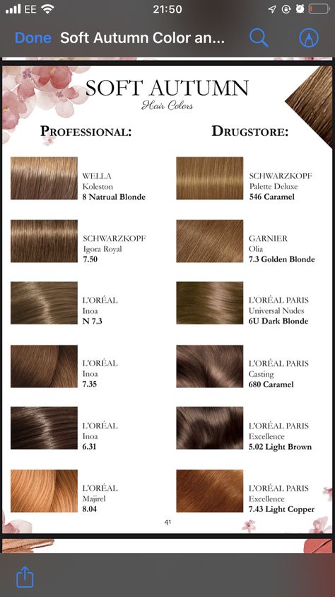 Hair Color For Muted Autumn, Autumn Skin Hair Color, Soft Autumn Dark Hair, Soft Autumn Gold Or Silver, Soft Autum Hair Colors, Soft Autumn Hair Color Palette, Red Hair For Soft Autumn, Autumn Season Hair Color, Hair Color For Soft Autumn Skin Tone