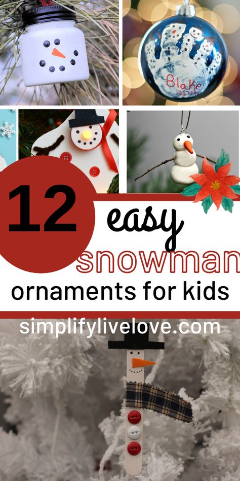 Craft Stick Snowman Ornament, Preschool Snowman Ornaments, Snowman Ornament Crafts For Kids, Kids Snowman Ornaments, Kid Snowman Craft, Snowman Tree Ornaments, Snowman Crafts For Kids To Make, Kids Diy Christmas Ornaments Easy Crafts, 1st Grade Ornament Ideas