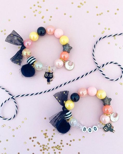 All Posts • Instagram Stretch Bracelets Diy, Kids Jewelry Diy, Weaving Beads, Halloween Arts, Cat Charm Bracelet, Toddler Bracelet, Mermaid Halloween, Rainbow Mermaid, Halloween Arts And Crafts